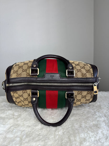 GUCCI Web Boston GG Canvas With strap Brown