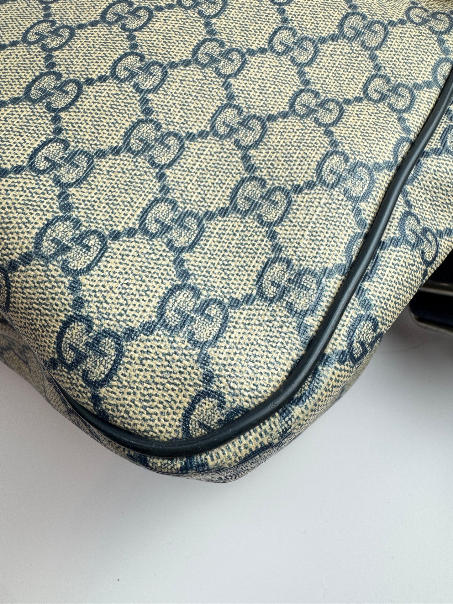 Gucci Large Front Zip Leather Coated Canvas Navy
