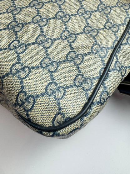 Gucci Large Front Zip Leather Coated Canvas Navy