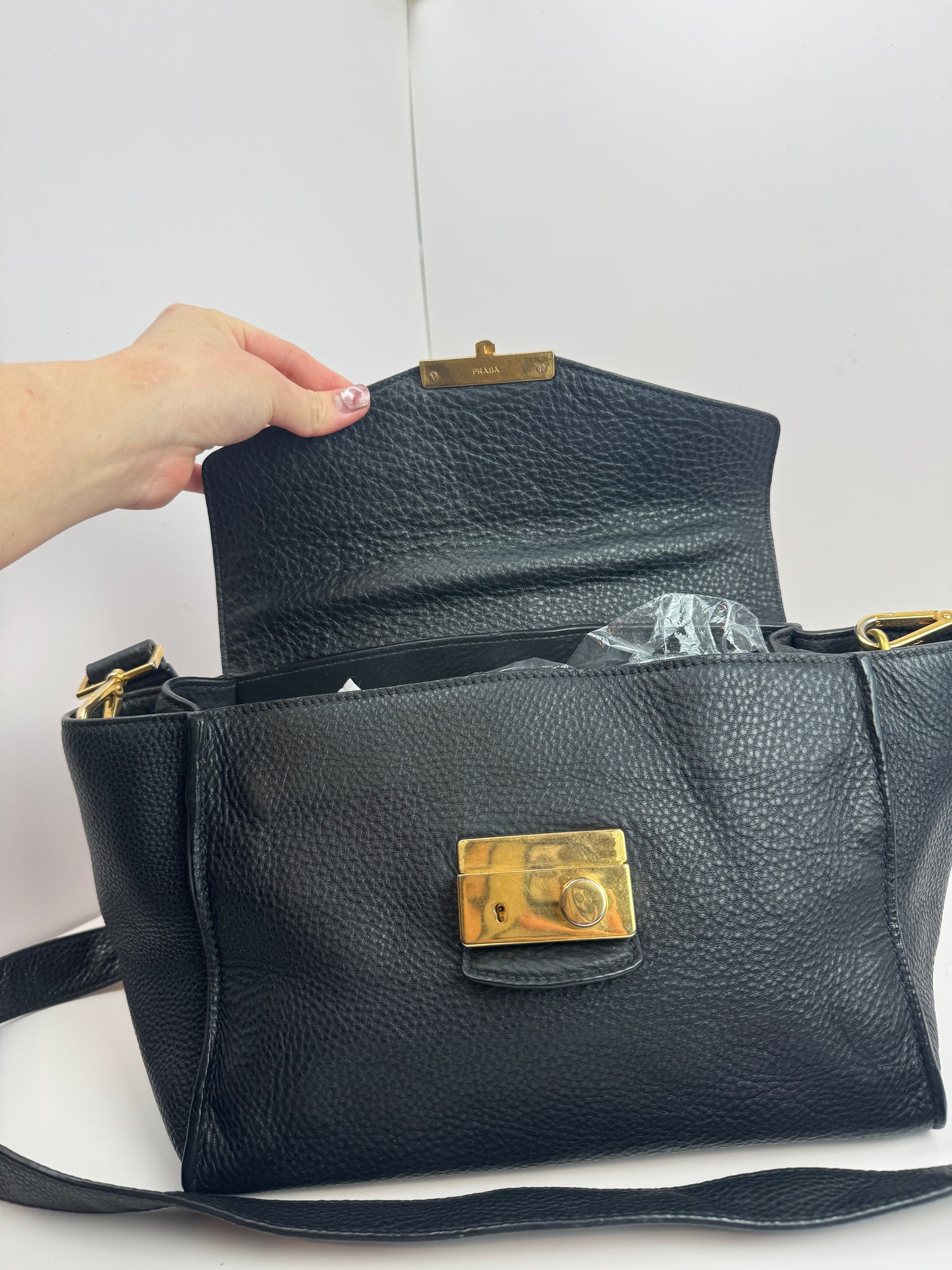 Prada Pattina Convertible Vitello Diano Leather bag Black