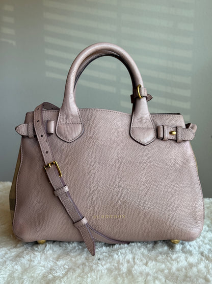BURBERRY Banner Tote Leather and House Check canvas Small