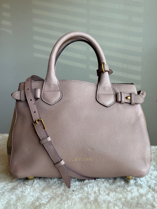 BURBERRY Banner Tote Leather and House Check canvas Small