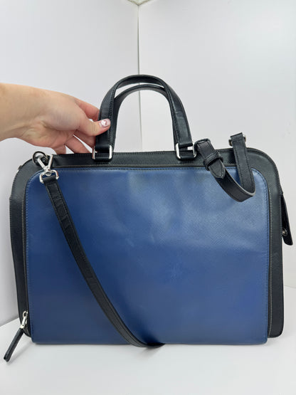 Prada Saffiano Business Briefcase two tone Black& Blue