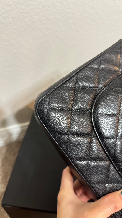 Chanel Classic Double Flap Jumbo Caviar Silver hardware Black