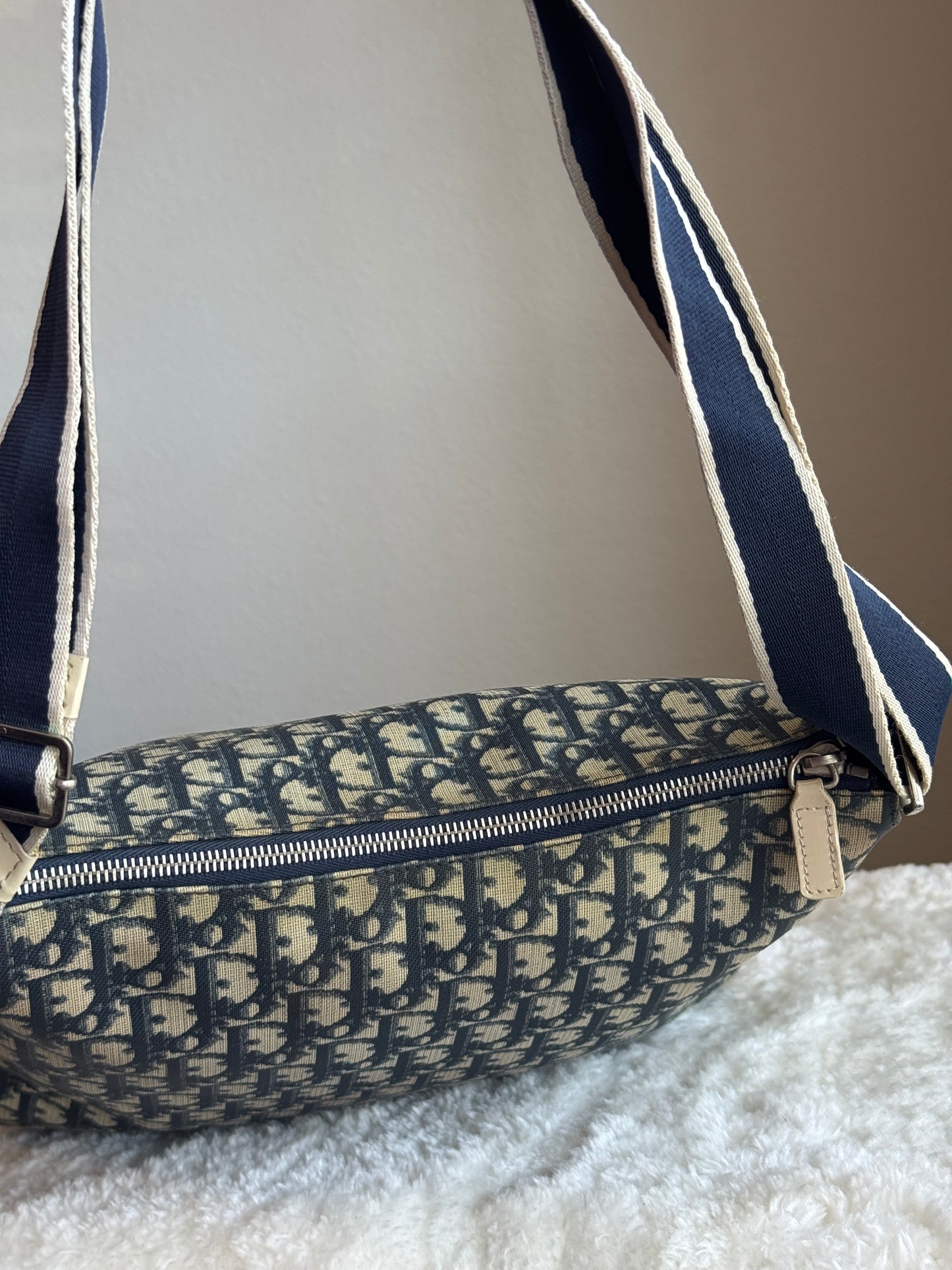 CHRISTIAN DIOR Vintage Girly Zip Messenger Bag Diorissimo Coated Canvas