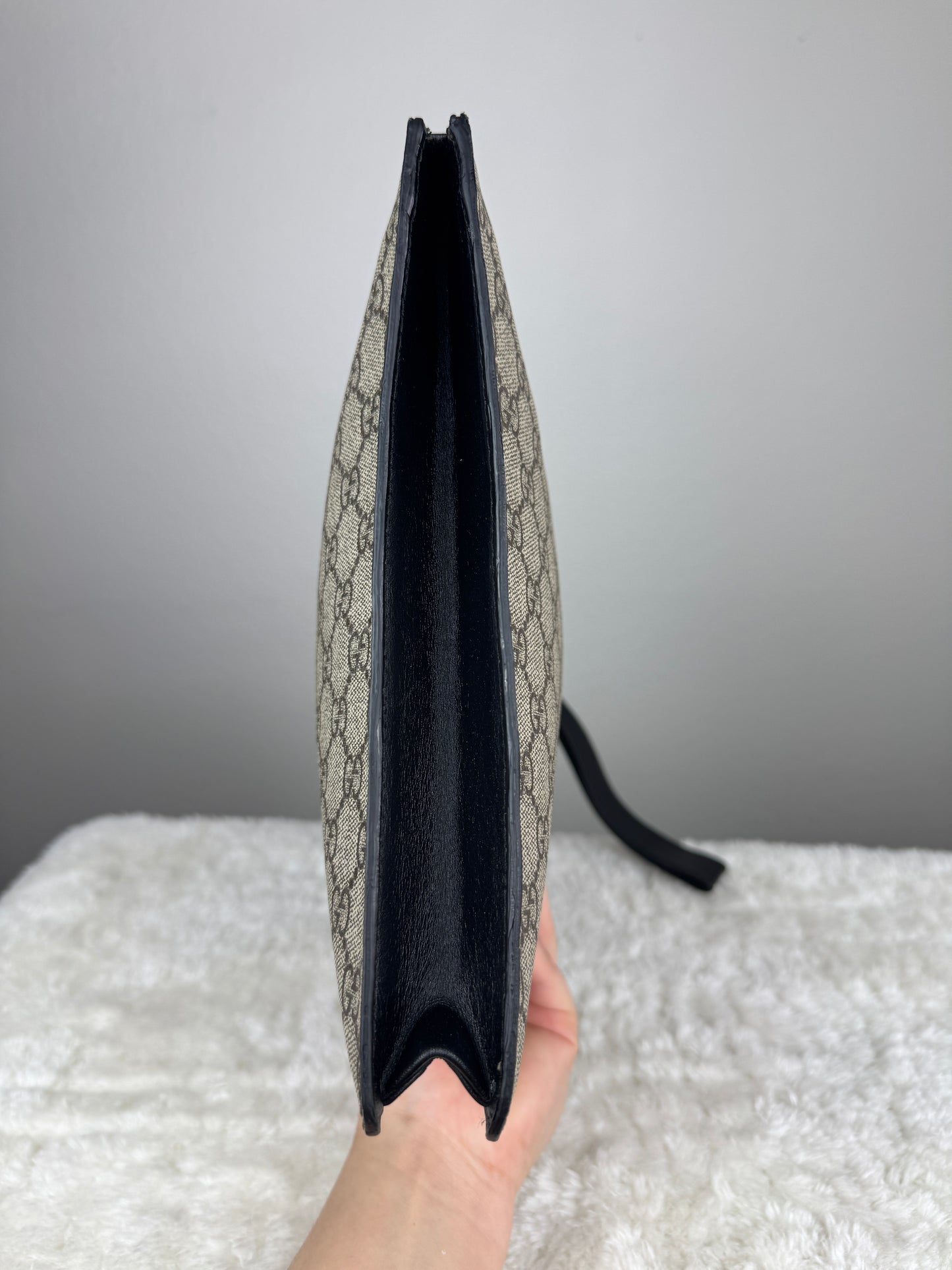 GUCCI Web Wrislet Clutch GG Coated Canvas Black