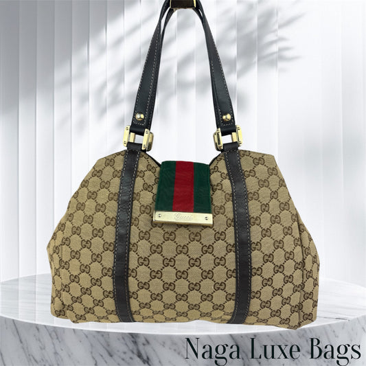 GUCCI Web Tote New Ladies Monogram Dark Brown
