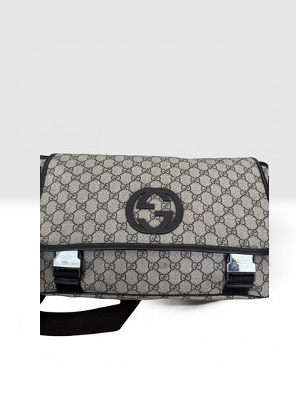 Gucci Interlocking G Buckle Messenger Bag GG Coated Canvas Medium👜