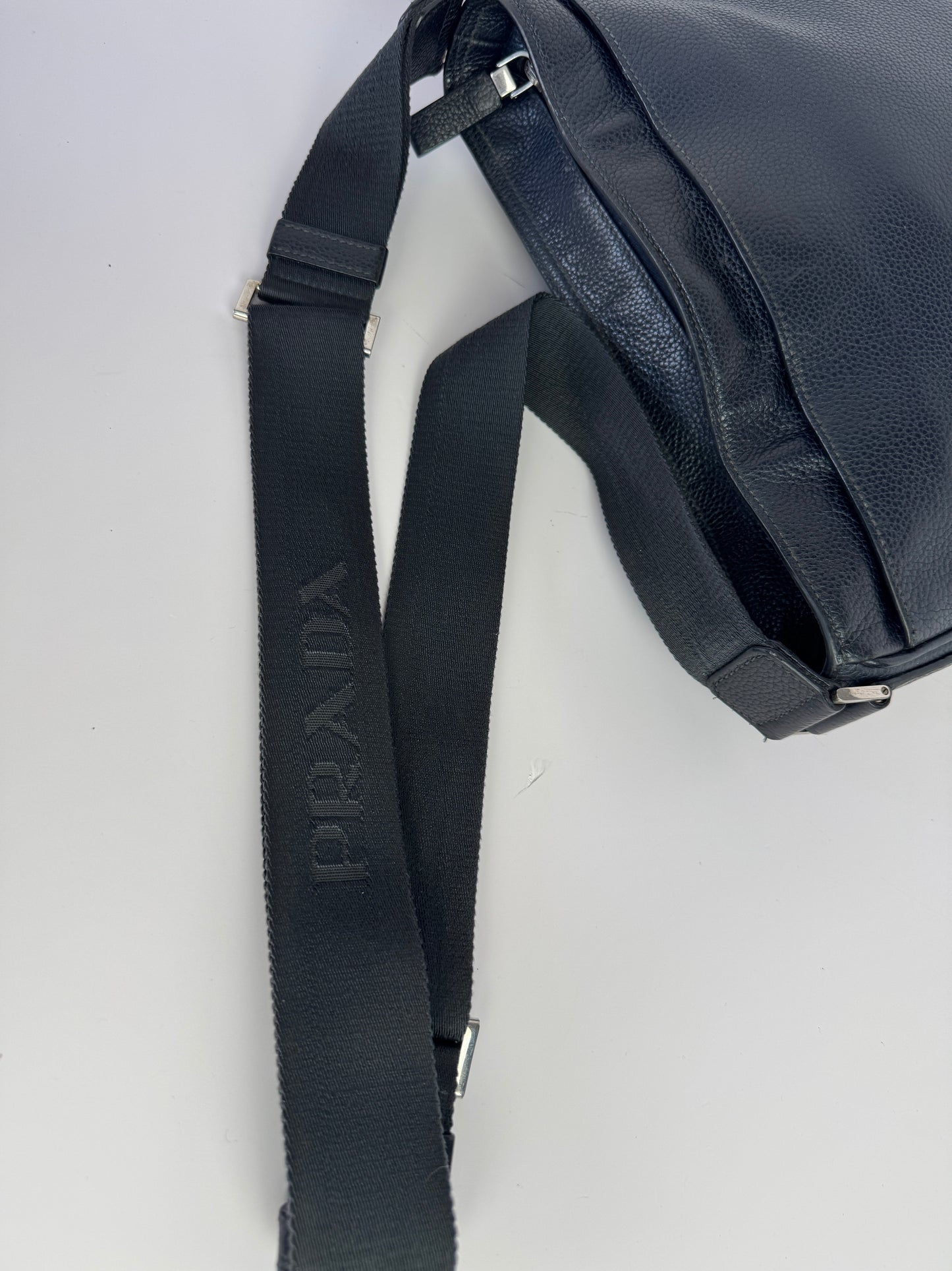 PRADA Pocket Leather Messenger Navy