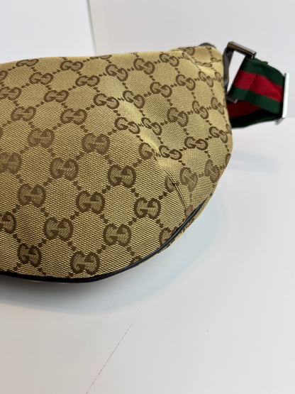 GUCCI Web Halfmoon GG Canvas Brown