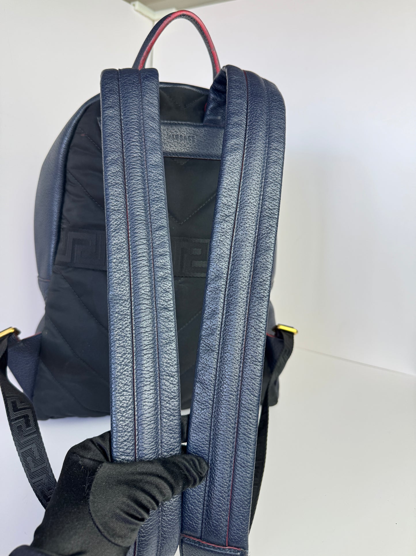 VERSACE La Medusa Backpack in Navy Leather