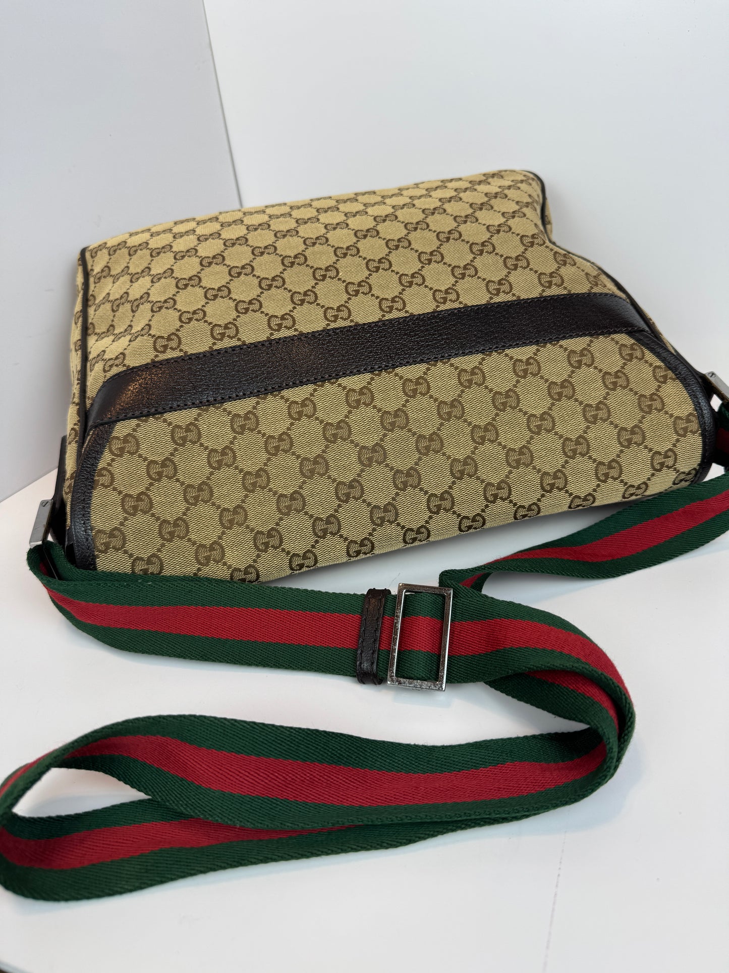 GUCCI Web Flap messenger GG Canvas Brown