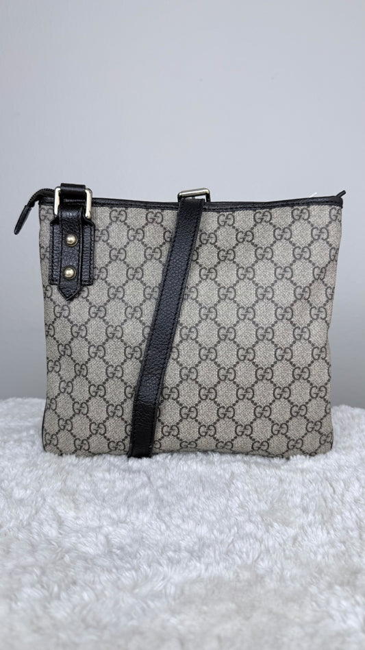 GUCCI Flat Messenger Coated Canvas Dark Brown