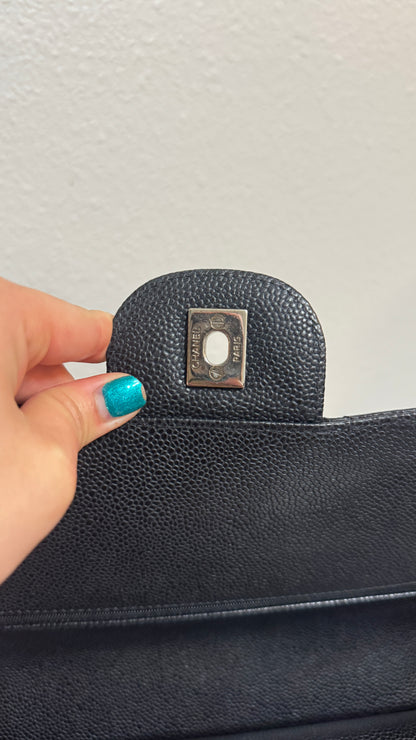 Chanel Classic Double Flap Jumbo Caviar Silver hardware Black