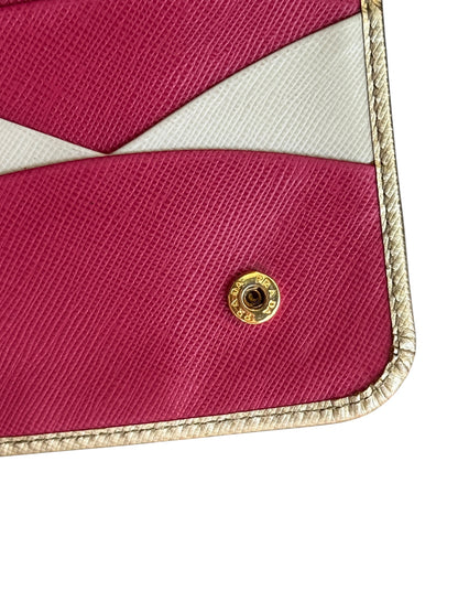 WA1👛 Prada Saffiano metal leather wallet in gold with a zip-around closure (COA Included) Retail $1070✅