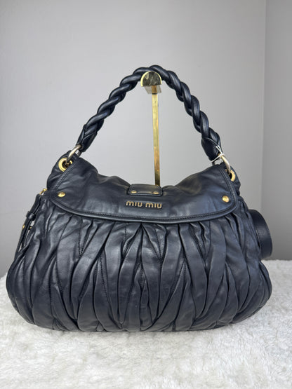 MIU MIU Nappa Matelasse Coffer Hobo Black