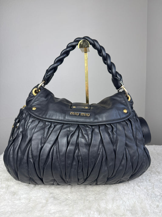 MIU MIU Nappa Matelasse Coffer Hobo Black