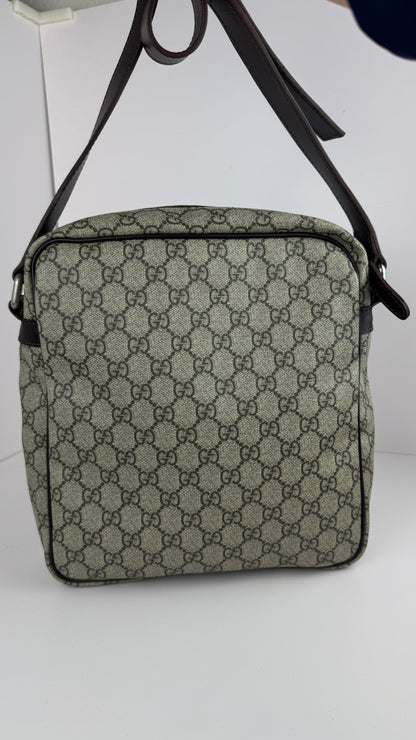 Gucci Front Zip Leather Messenger Brown