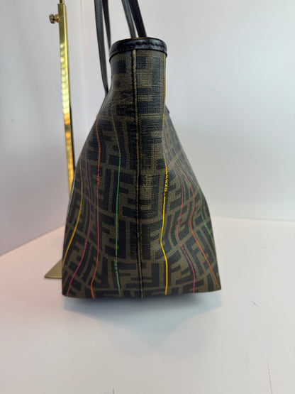 FENDI  Zucca Print Multi color Stripe Coated canvas Medium Roll Tote