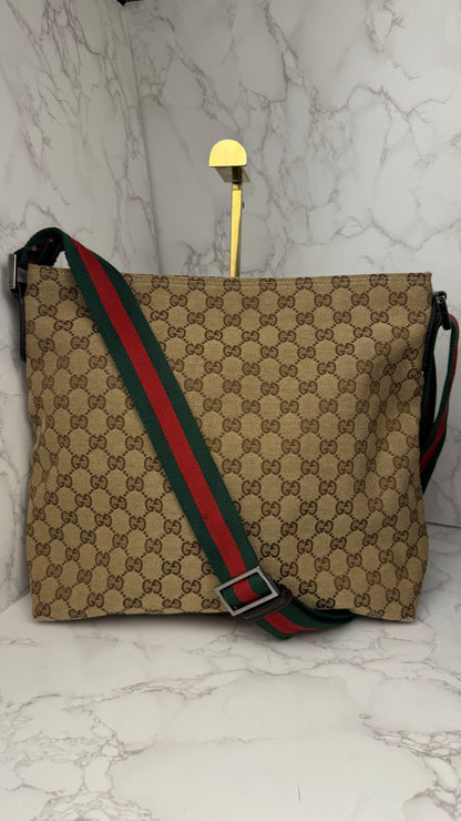 Gucci Flat  Crossbody GG Canvas Web Strap Brown