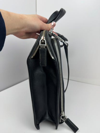 Prada Saffiano Business Briefcase two tone Black& Blue