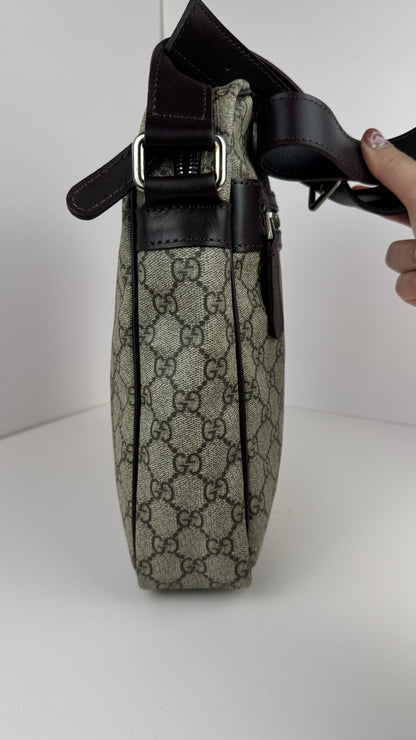 Gucci Front Zip Leather Messenger Brown