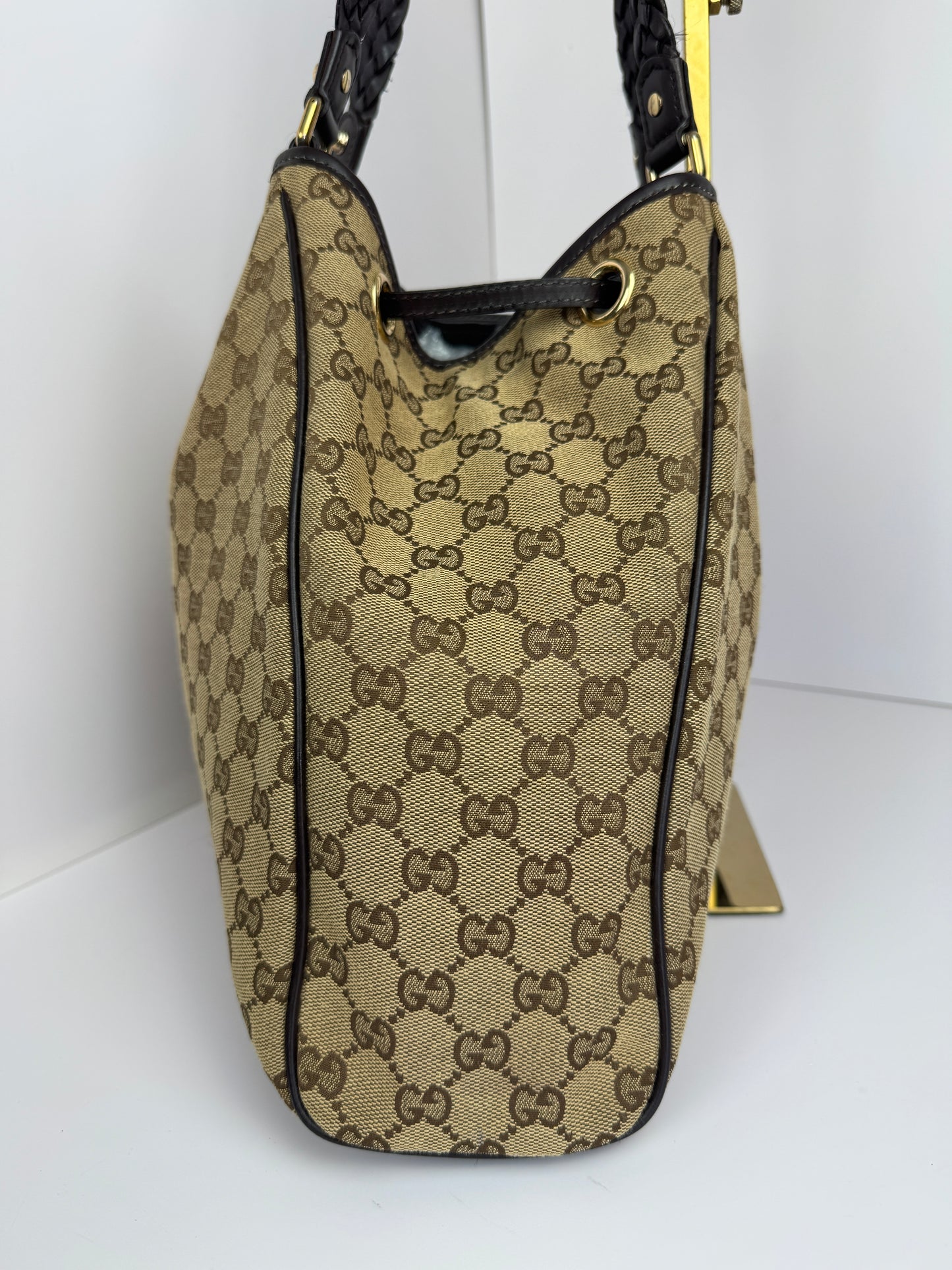 Gucci Drawstring Bamboo Hobo GG Canvas Monogram Brown
