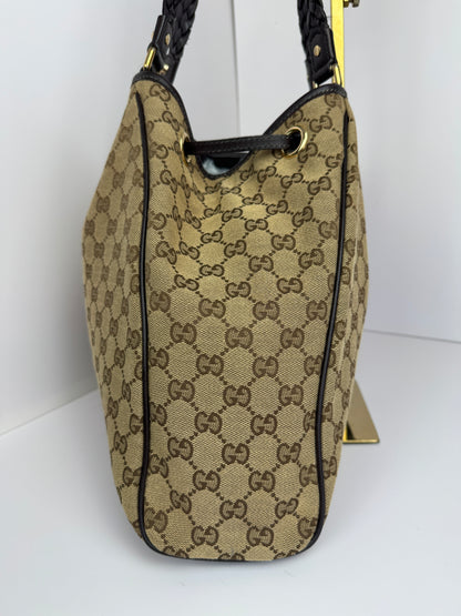 Gucci Drawstring Bamboo Hobo GG Canvas Monogram Brown