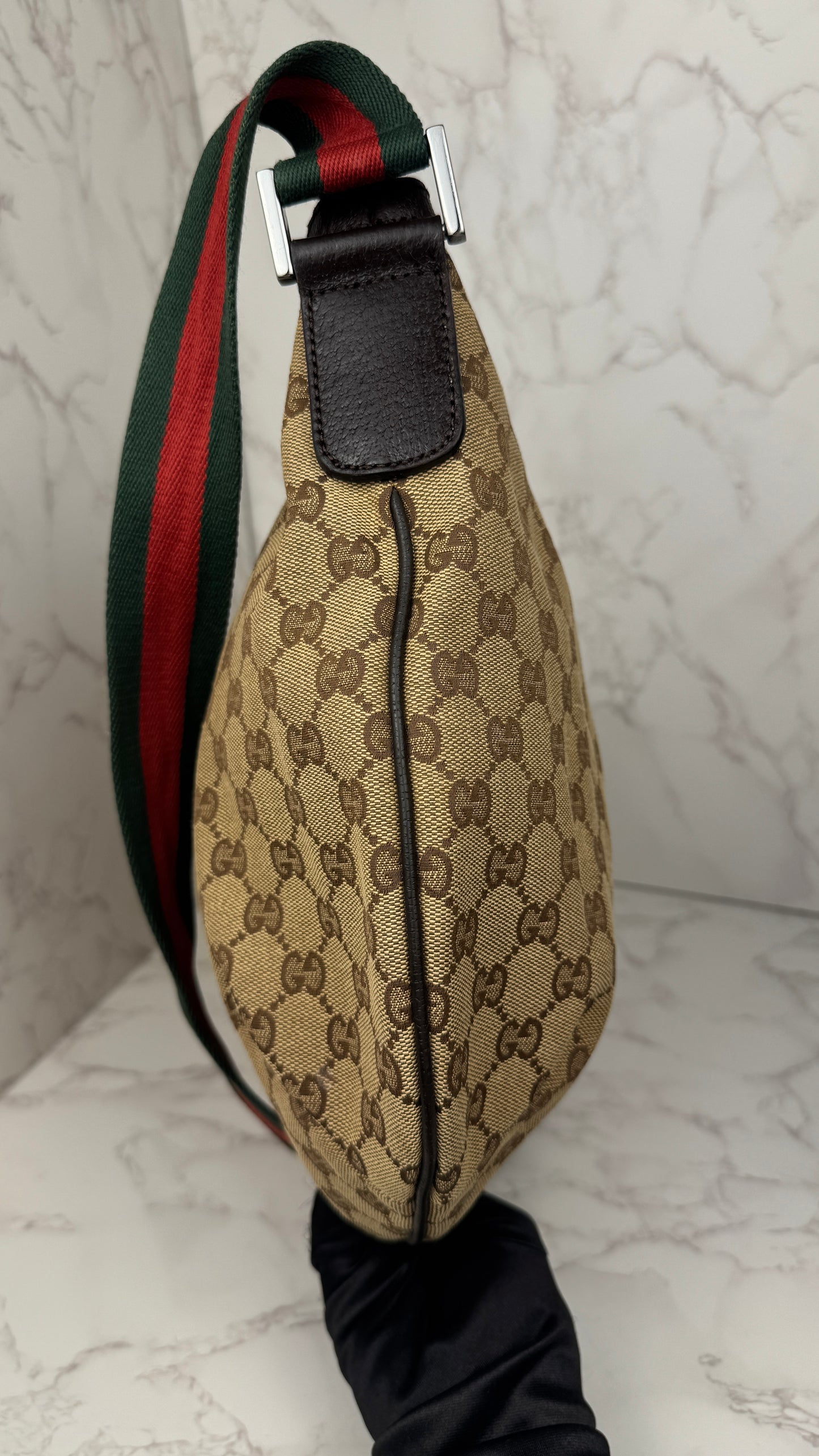 Gucci Half Moon Saddle Zip Crossbody GG Canvas Large