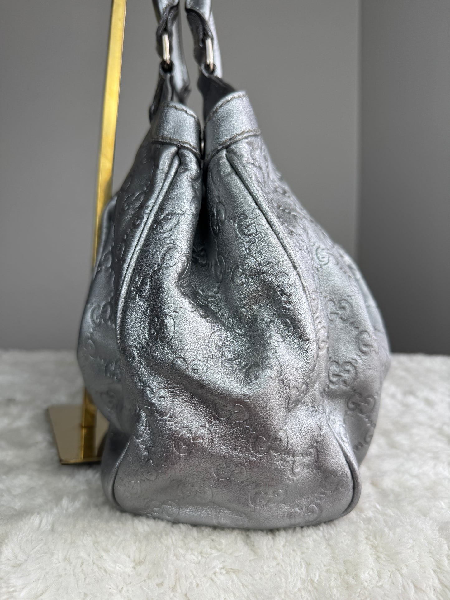 GUCCI sukey Guccissima Leather  Metallic Silver