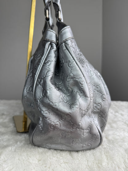 GUCCI sukey Guccissima Leather  Metallic Silver