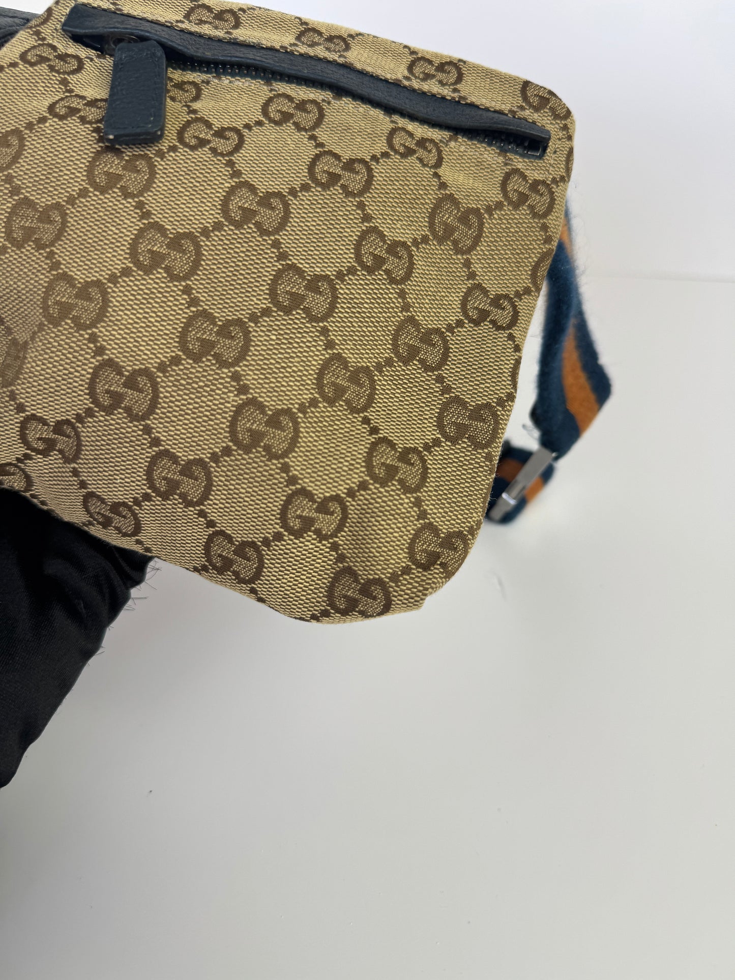 GUCCI Web Belt bag GG Canvas Navy Blue