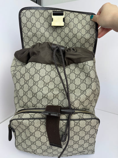Gucci Buckle Backpack GG Coated Canvas Medium