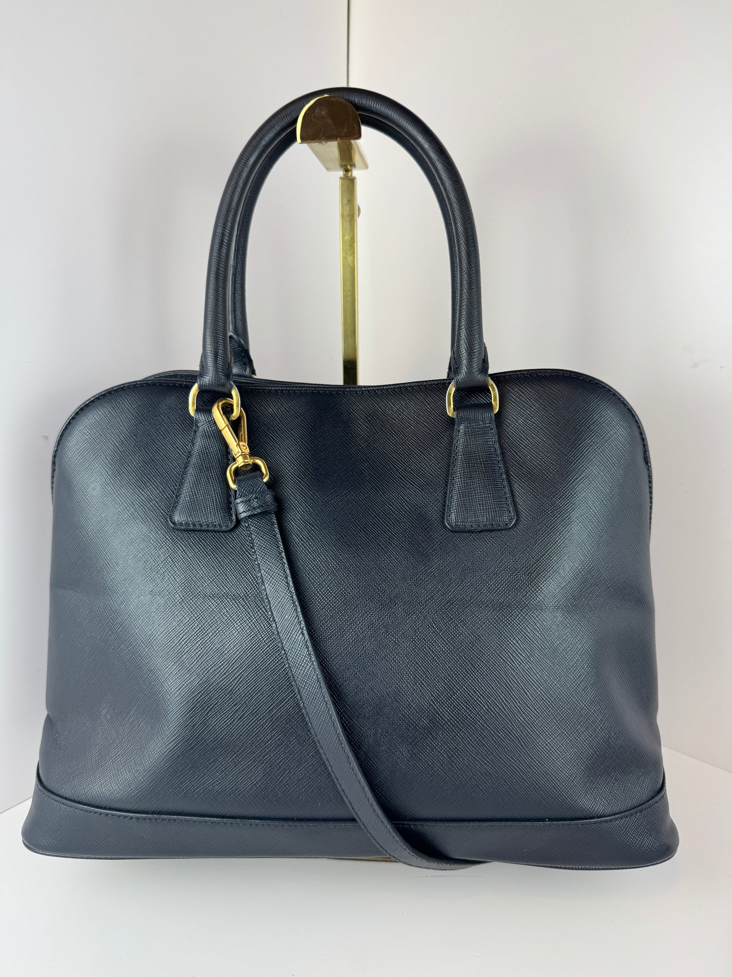 Prada Vernice Medium Open Promenade tote Navy Black