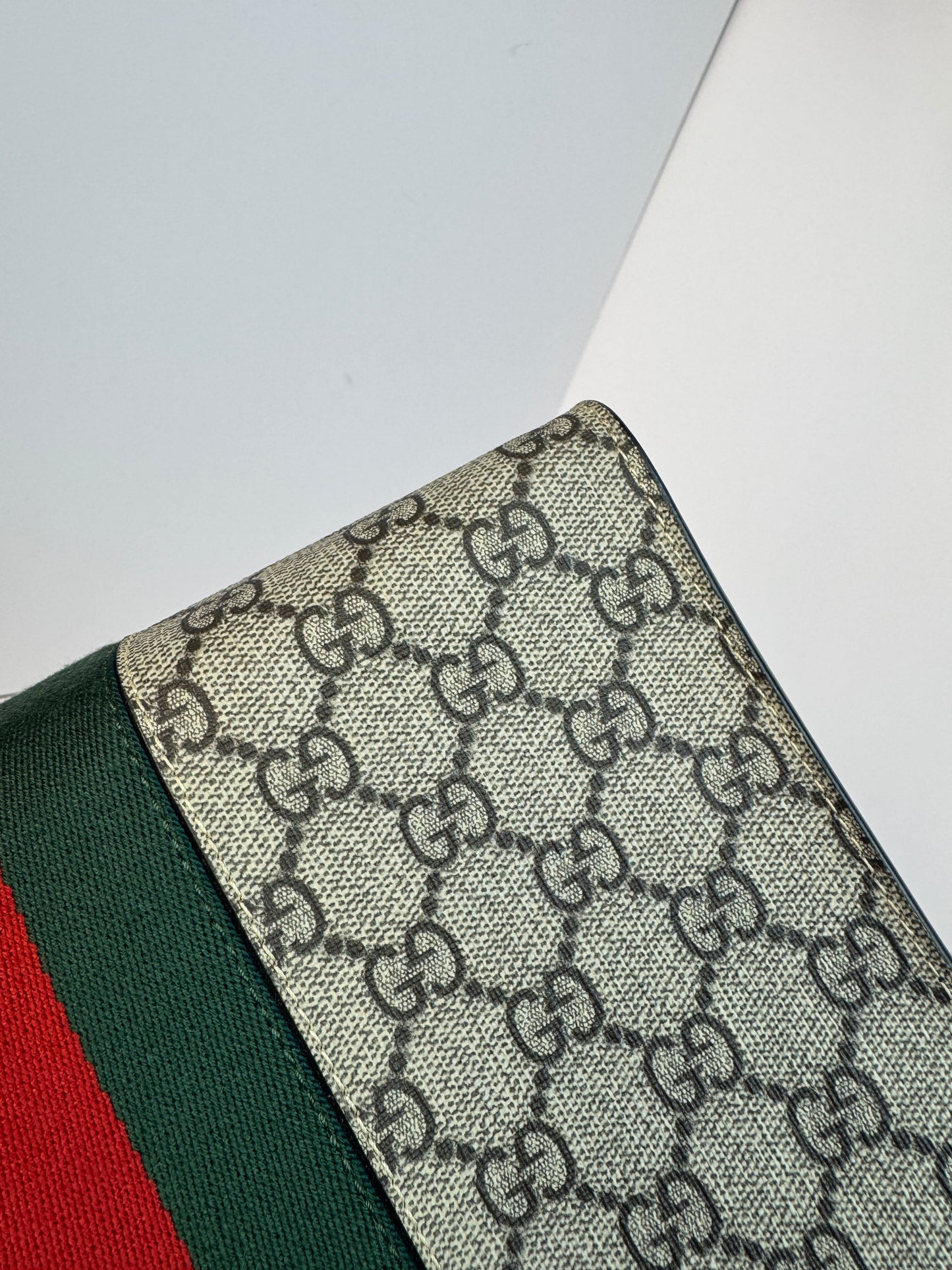 Gucci Beige GG Supreme Canvas Toiletry Pouch with Green and Red Web Stripe