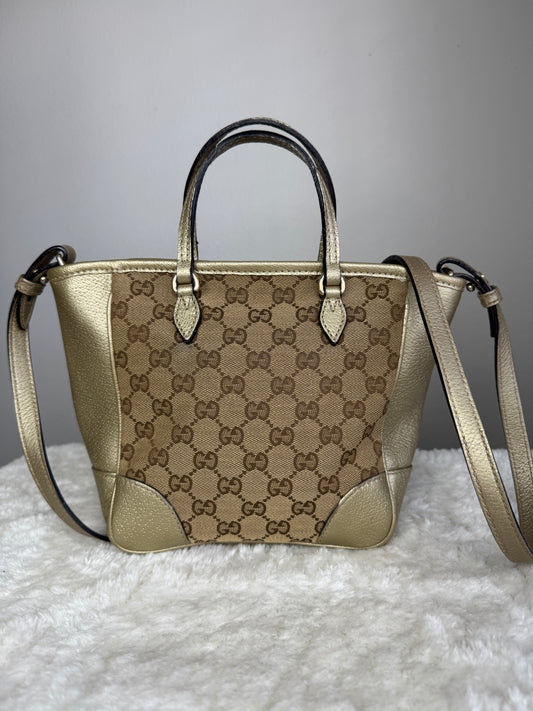GUCCI Bree Small Handbag GG Canvas metallic Gold