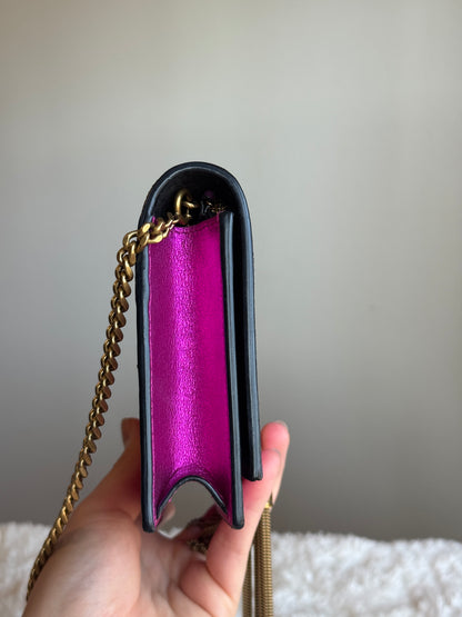 SAINT LAURENT Classic Monogram Tassel Chain wallet Leather pink metallic
