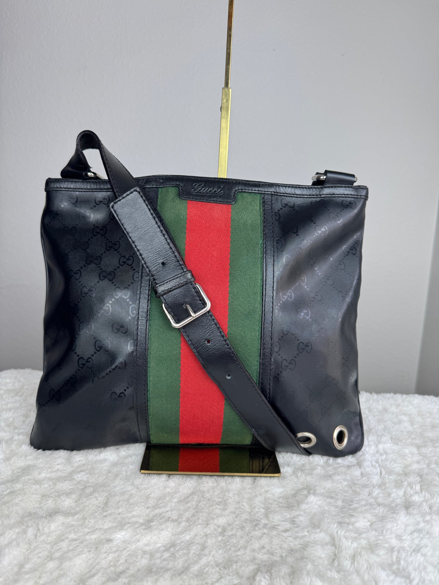GUCCI Web Flat 500 Messenger GG Imprime Medium Black