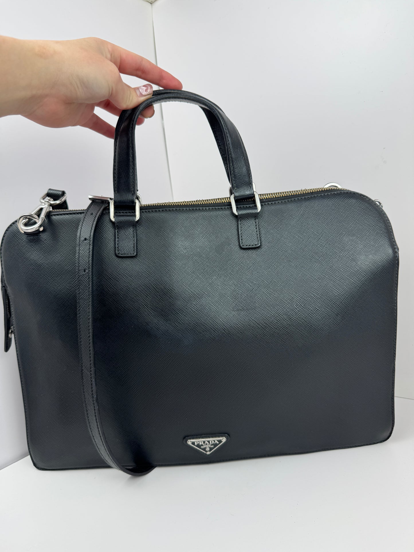 Prada Saffiano Business Briefcase two tone Black& Blue