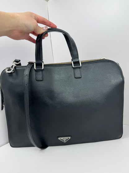 Prada Saffiano Business Briefcase two tone Black& Blue