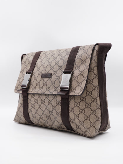 Gucci Double Buckle Messenger Bag GG Coated Canvas