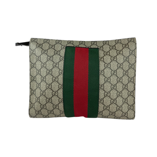GUCCI Web Clutch GG Supreme Coated Canvas