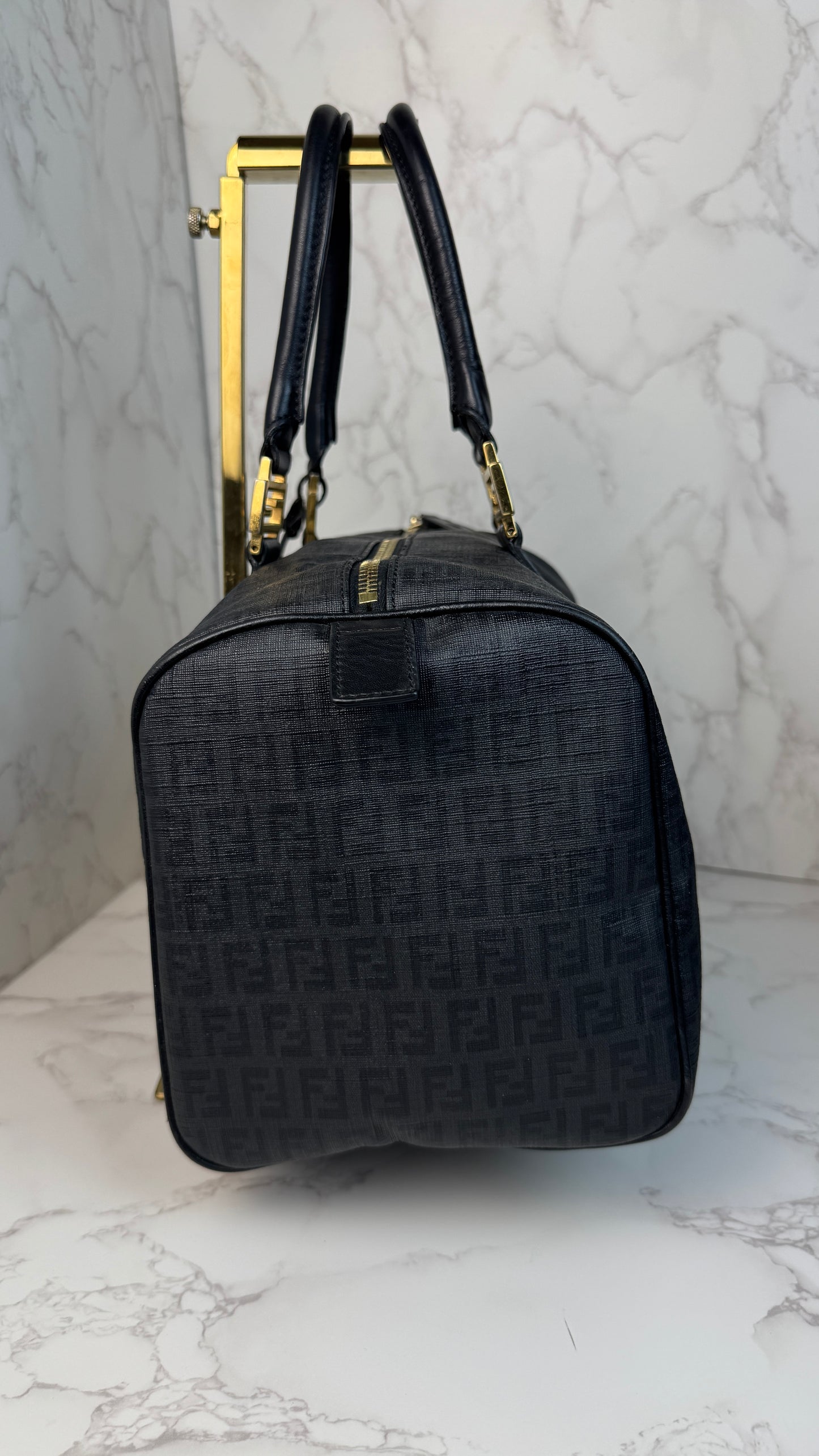 Fendi Zucca Canvas Leather Trim Boston