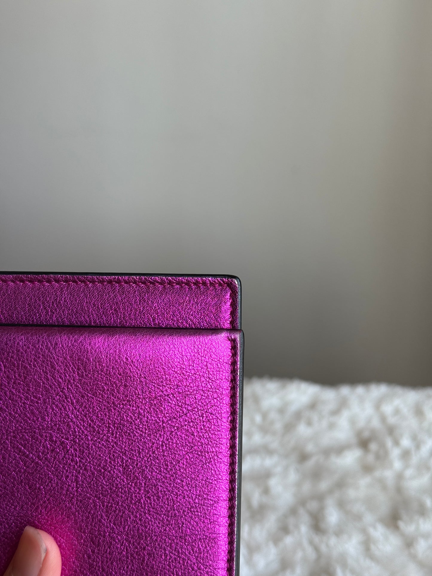 SAINT LAURENT Classic Monogram Tassel Chain wallet Leather pink metallic