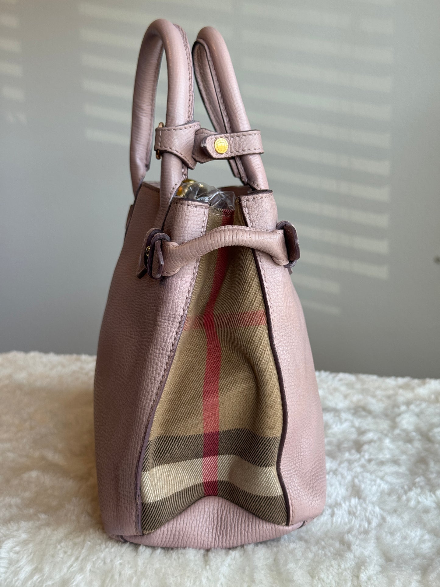 BURBERRY Banner Tote Leather and House Check canvas Small