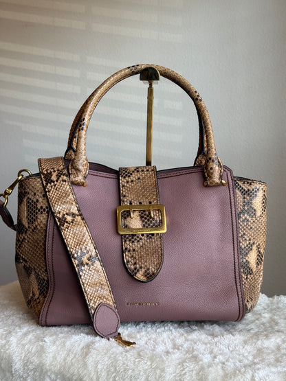 BURBERRY Pink Leather & Python Medium Buckle Tote Bag