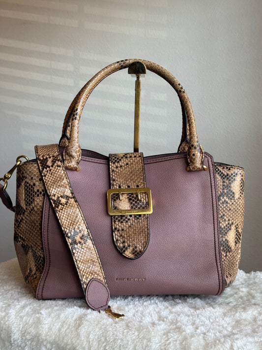 BURBERRY Pink Leather & Python Medium Buckle Tote Bag