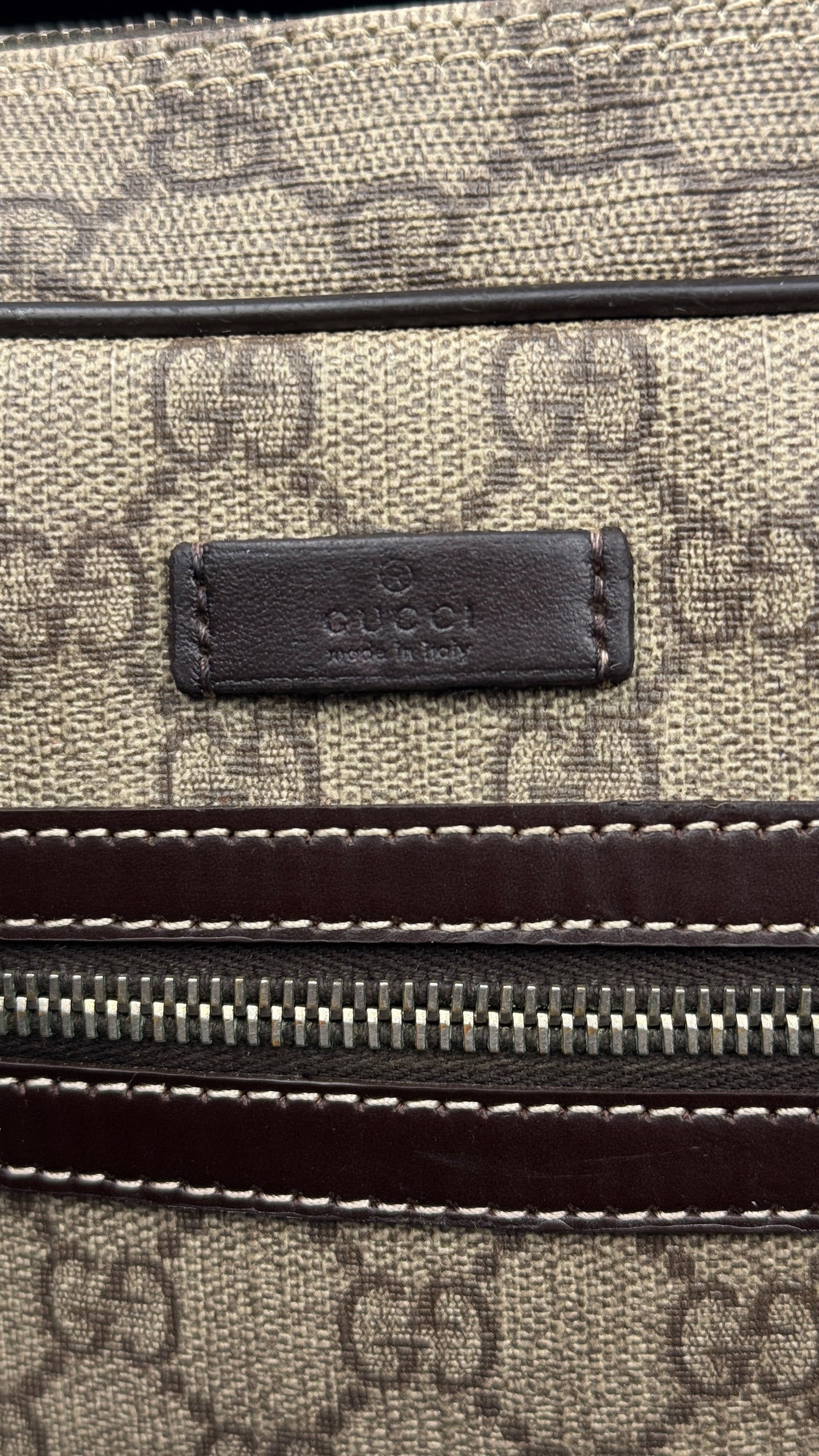 Gucci Front Zip Messenger Coated Canvas Brown