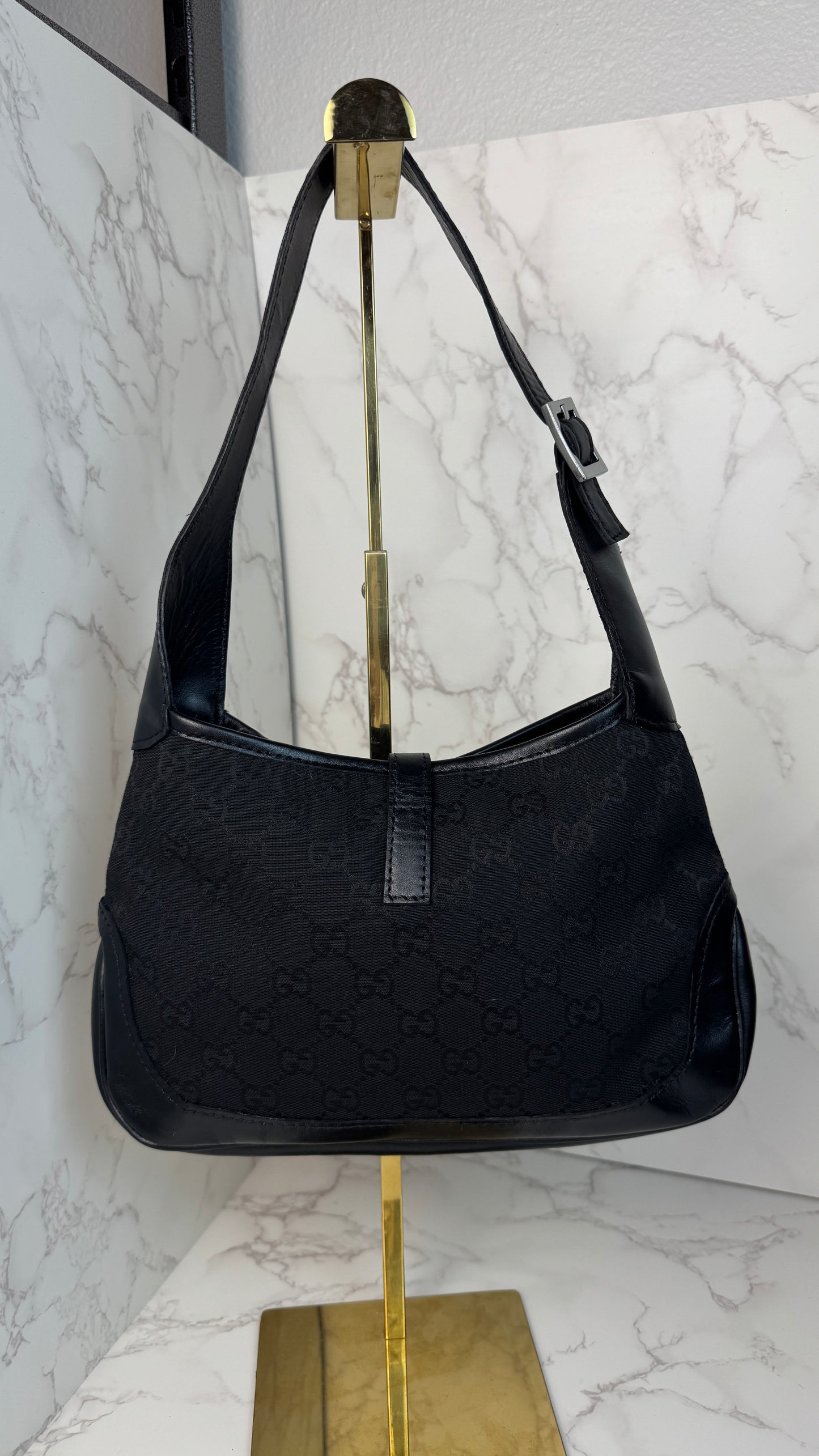Gucci Jackie Hobo GG Canvas Shoulder Bag Black (Vintage)