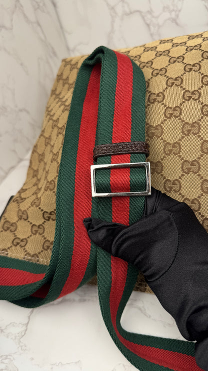 Gucci Flat  Crossbody GG Canvas Web Strap Brown